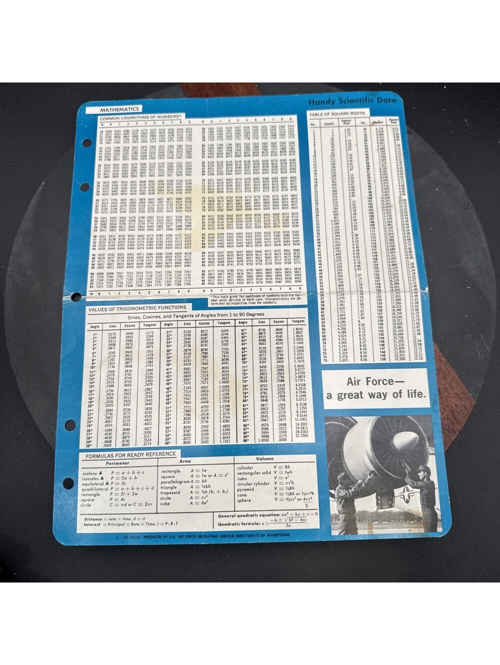 Handy Scientific Data Chart Physics Mathematic Table Chart